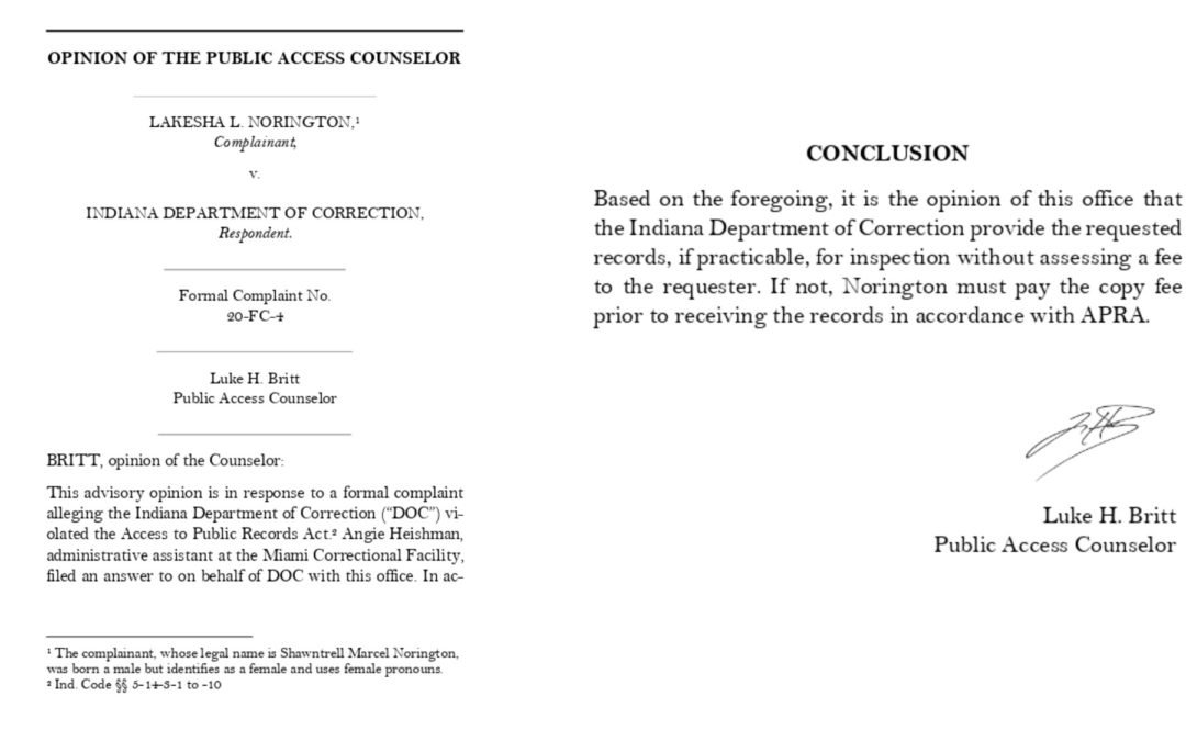 PAC 20-FC-004: Indiana Department of Correction