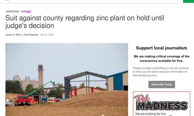 Pharos-Tribune: Suit against county regarding zinc plant on hold until judge’s decision