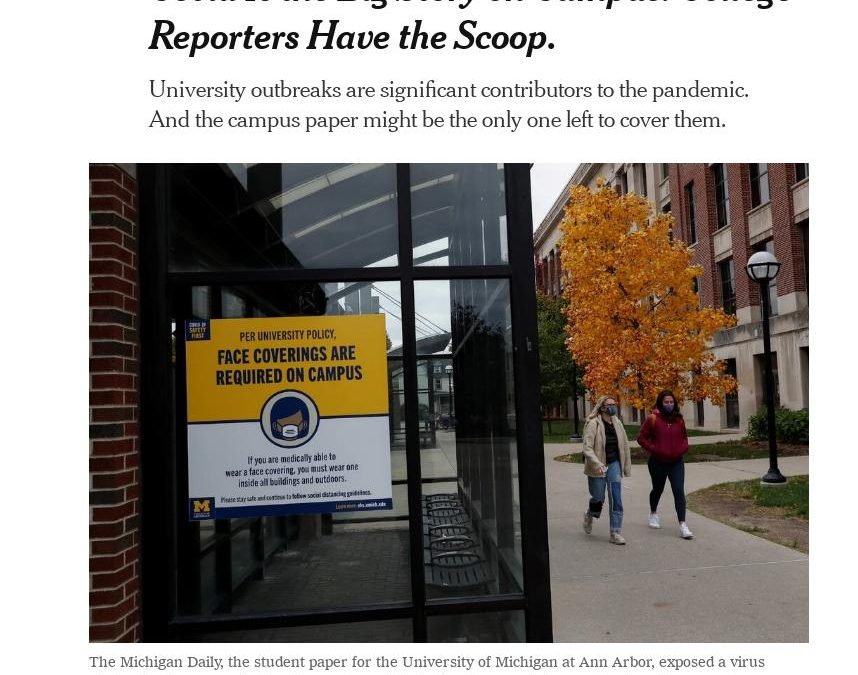 NY Times: Covid Is the Big Story on Campus. College Reporters Have the Scoop.