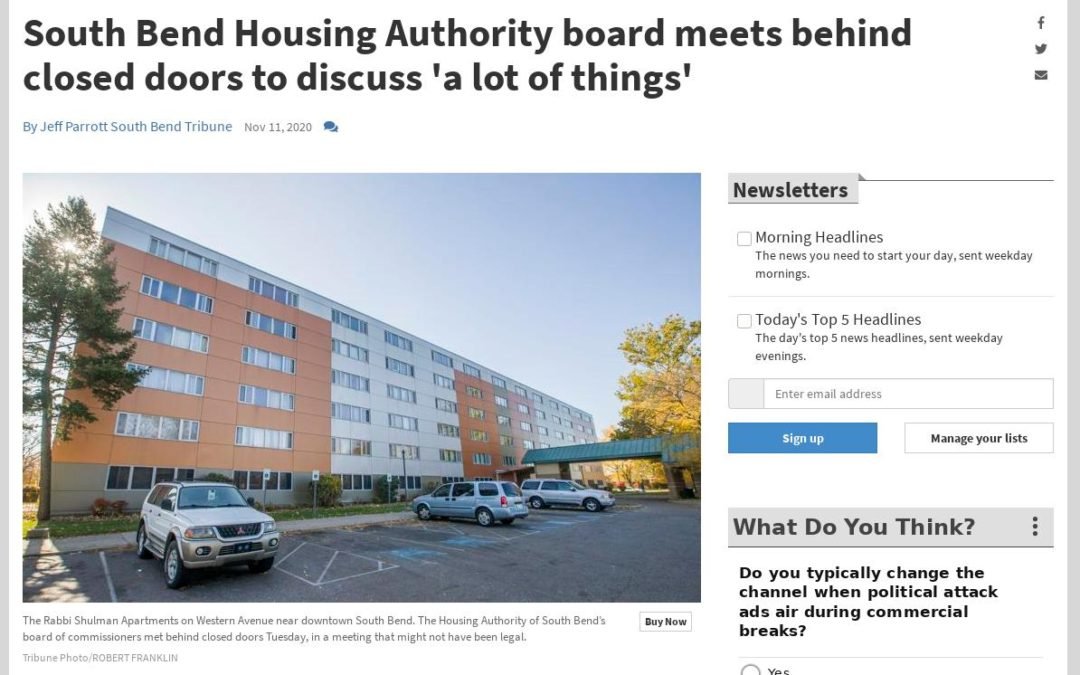 South Bend Tribune: State says South Bend Housing Authority board illegally met behind closed doors