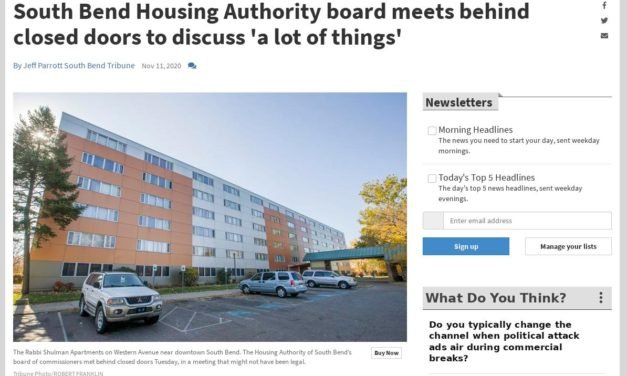 South Bend Tribune: State says South Bend Housing Authority board illegally met behind closed doors