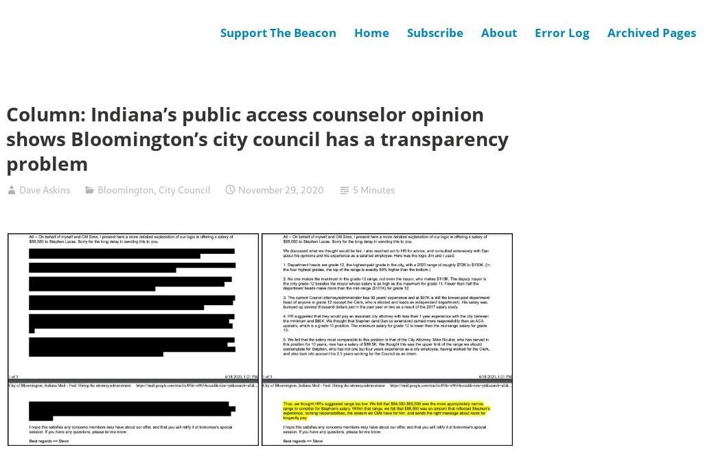 Square Beacon: Indiana’s public access counselor opinion shows Bloomington’s city council has a transparency problem