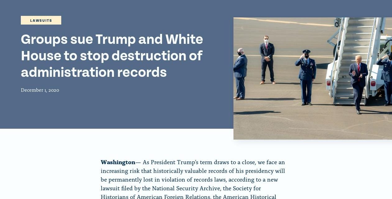 Groups sue Trump and White House to stop destruction of administration records