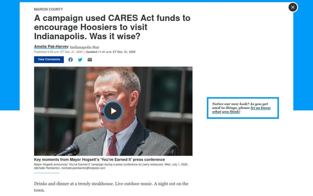 IndyStar: CARES funds’ usage debated: Some wonder if city’s attempt to boost tourism during pandemic was sensible