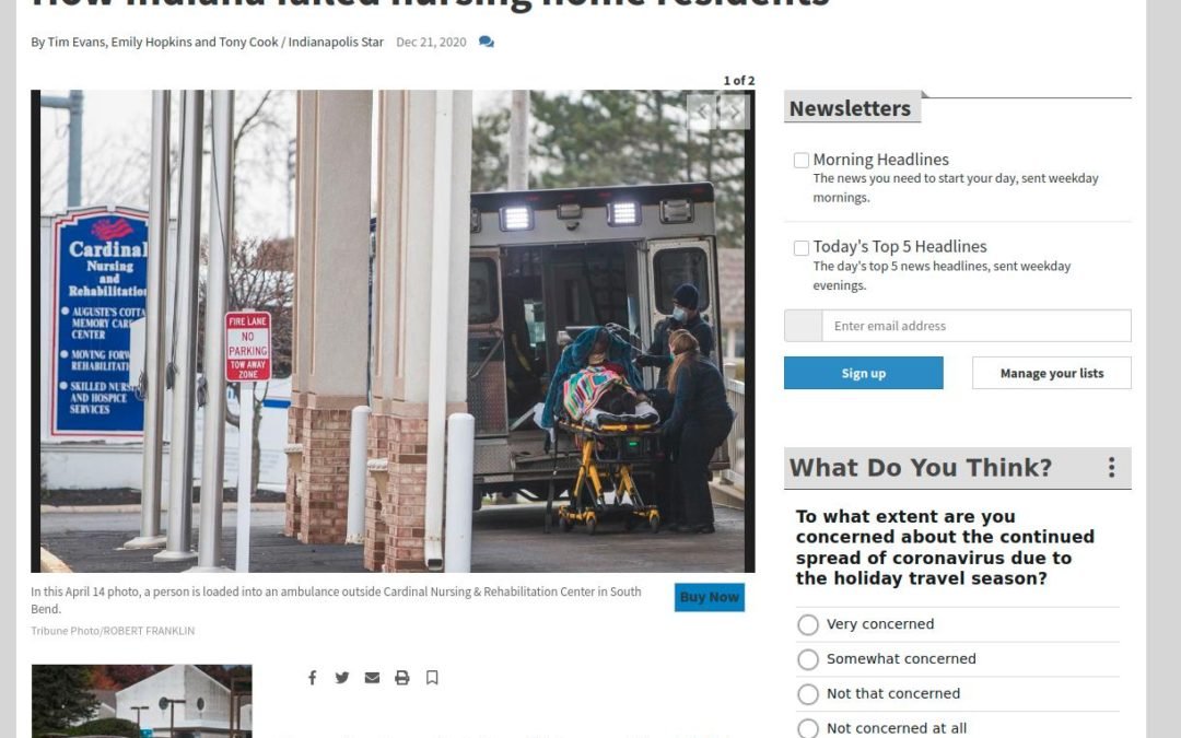 South Bend Tribune: Virus triggers more nursing home pain: Poor staffing, missed reforms among ways state failed residents