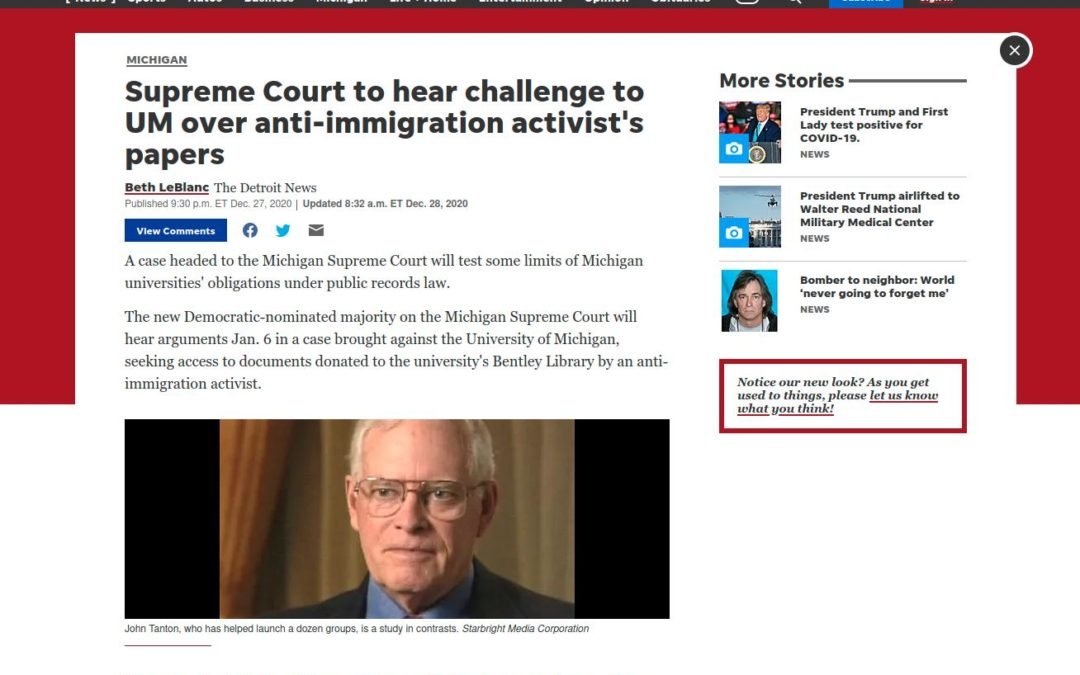 Detroit News: Supreme Court to hear challenge to UM over anti-immigration activist’s papers