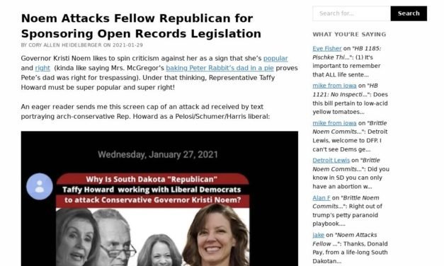 Dakota Free Press:  Noem Attacks Fellow Republican for Sponsoring Open Records Legislation
