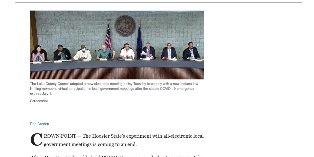 NWI Times: All-electronic government meetings must end when Indiana COVID-19 emergency expires