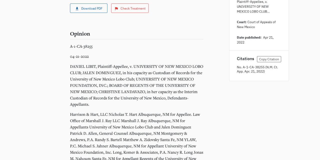 New Mexico:  Public university foundations are subject to FOI laws, appeals court rules