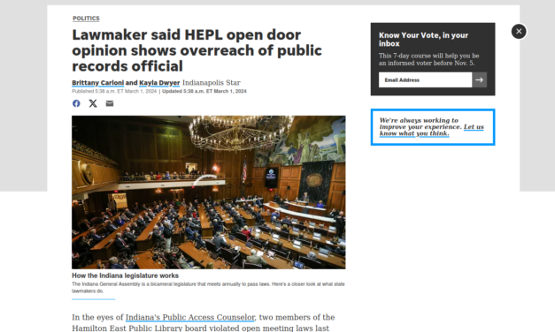 Indy Star: Lawmaker said HEPL open door opinion shows overreach of public records official
