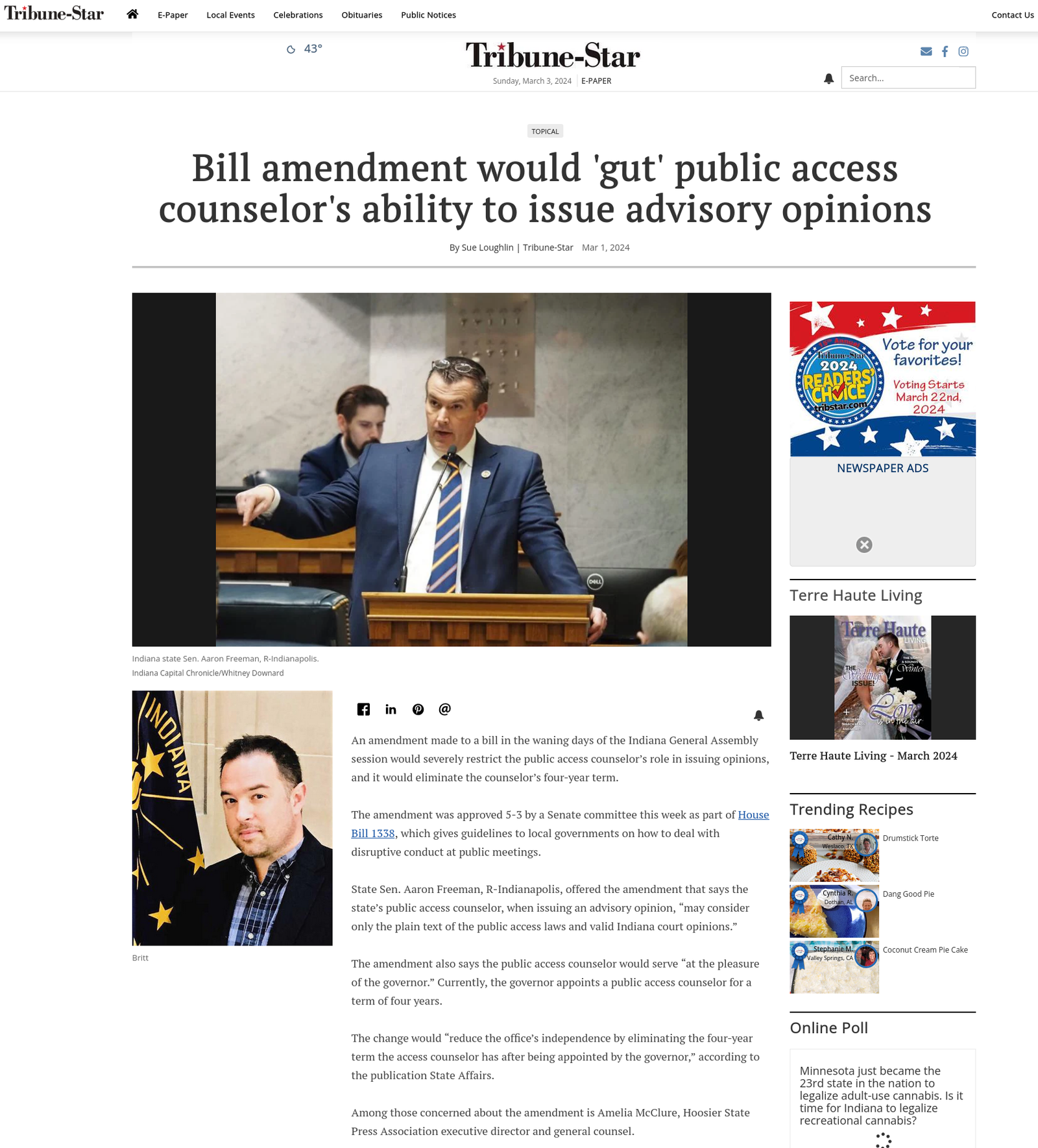 Tribune-Star: Bill amendment would 'gut' public access counselor's ...