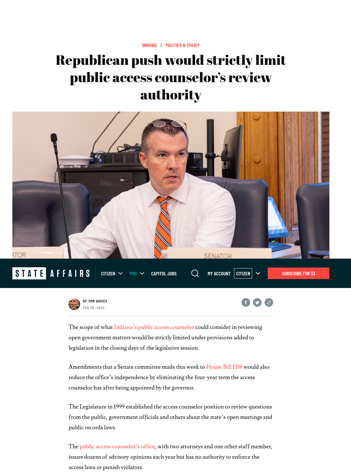 State Affairs: Republican push would strictly limit public access ...