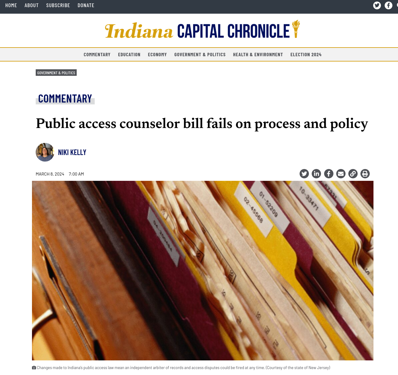 The Indiana Capital Chronicle: Public access counselor bill fails on ...
