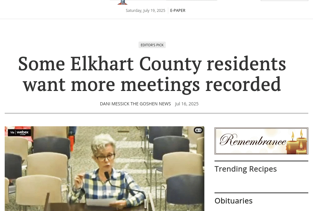The Goshen News: Some Elkhart County residents want more meetings recorded