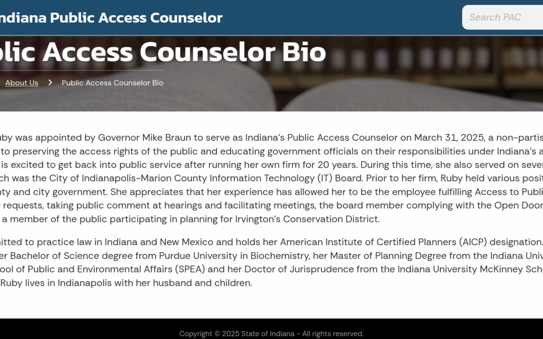 Indiana Public Access Counselor, Jennifer Ruby, Publishes First Two Opinions