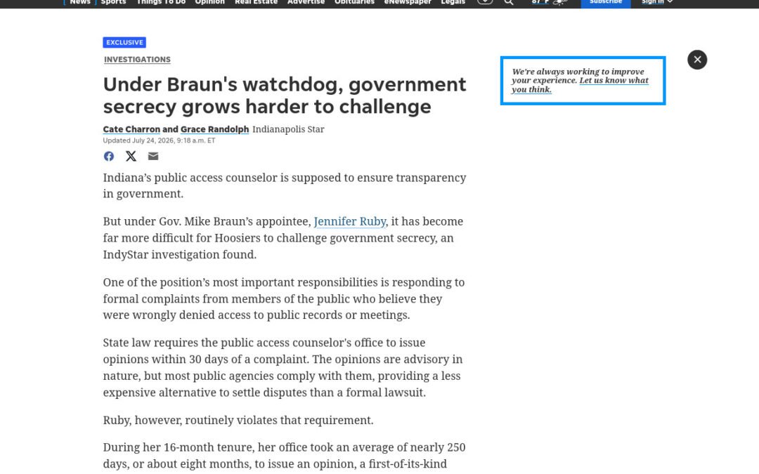 IndyStar: Under Braun’s watchdog, government secrecy grows harder to challenge