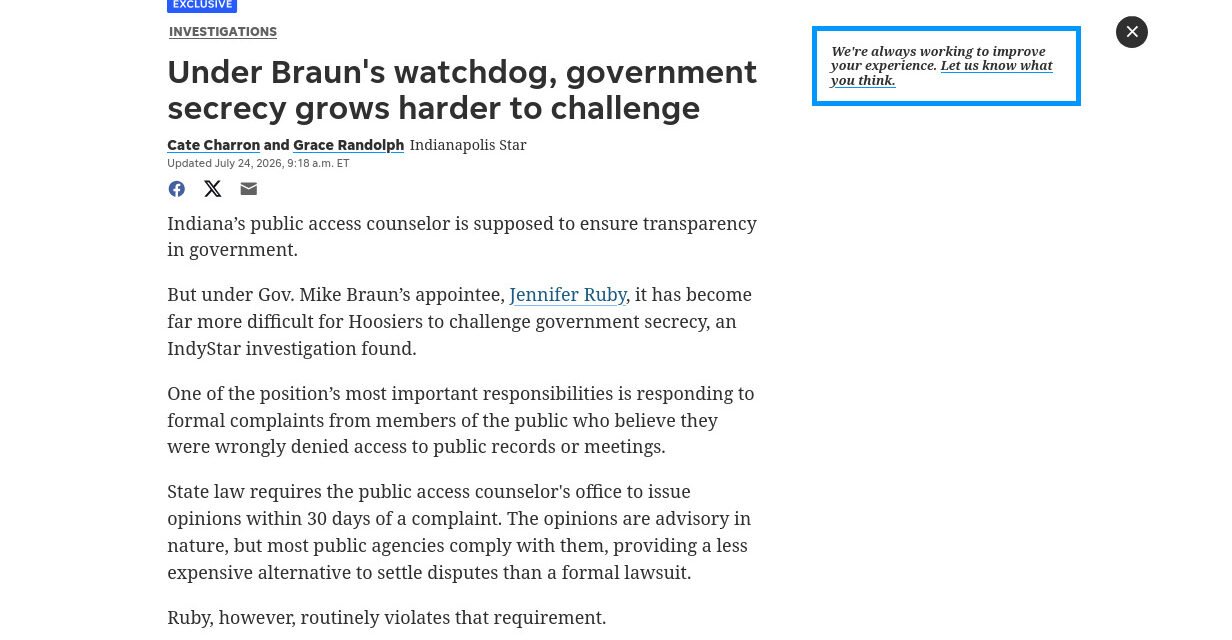 IndyStar: Under Braun’s watchdog, government secrecy grows harder to challenge